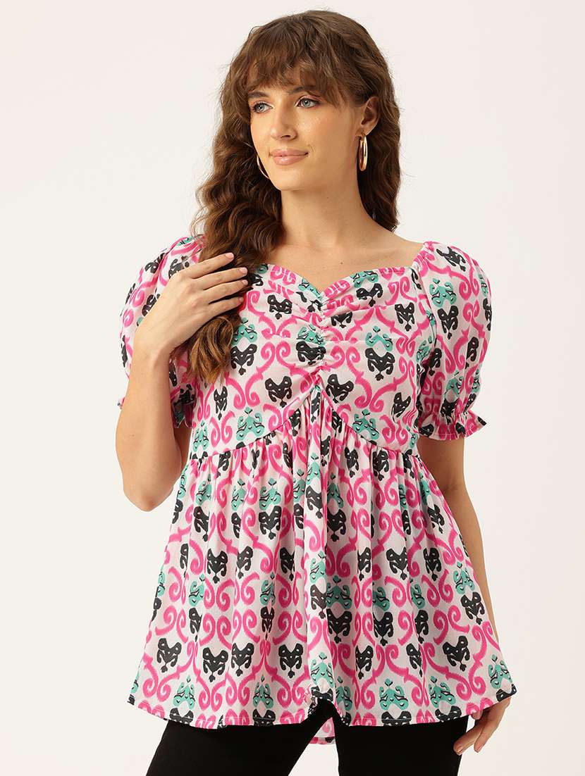 women printed short sleeves a-line top