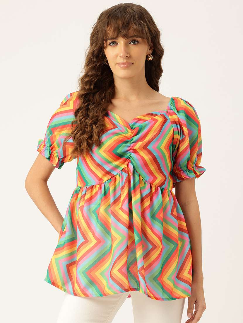 women printed short sleeves a-line top - 21579964 - Zoom Image - 0
