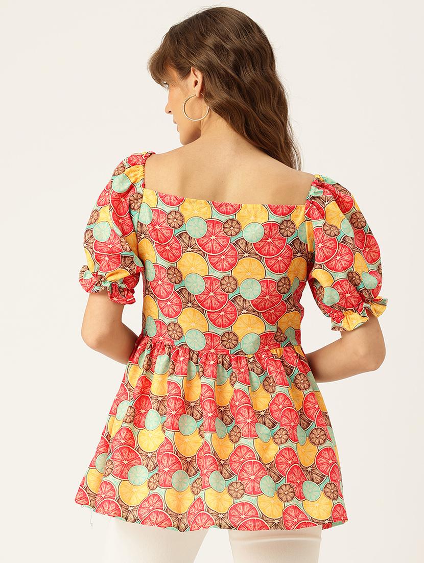 women printed short sleeves a-line top - 21579967 - Standard Image - 2