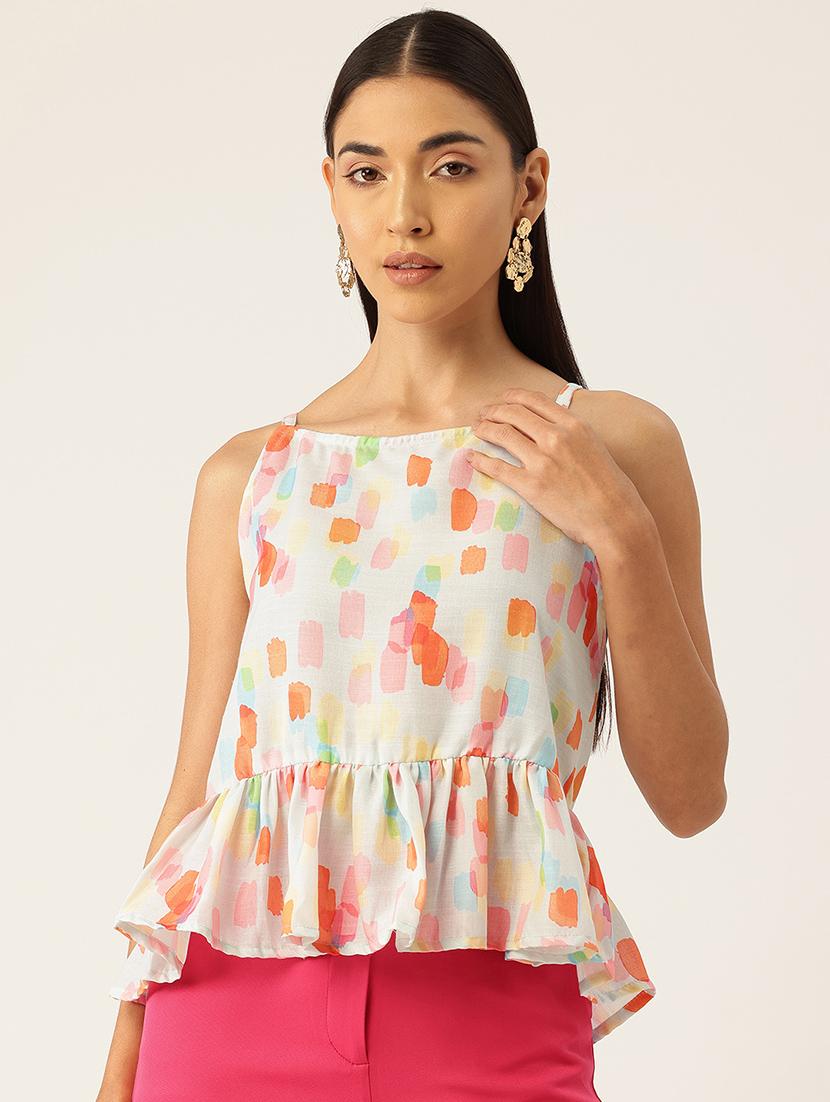 women sleeveless printed peplum top