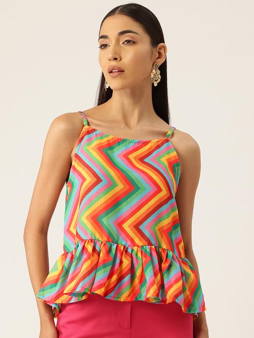 women printed sleeveless peplum top - 21579971 - Standard Image - 0