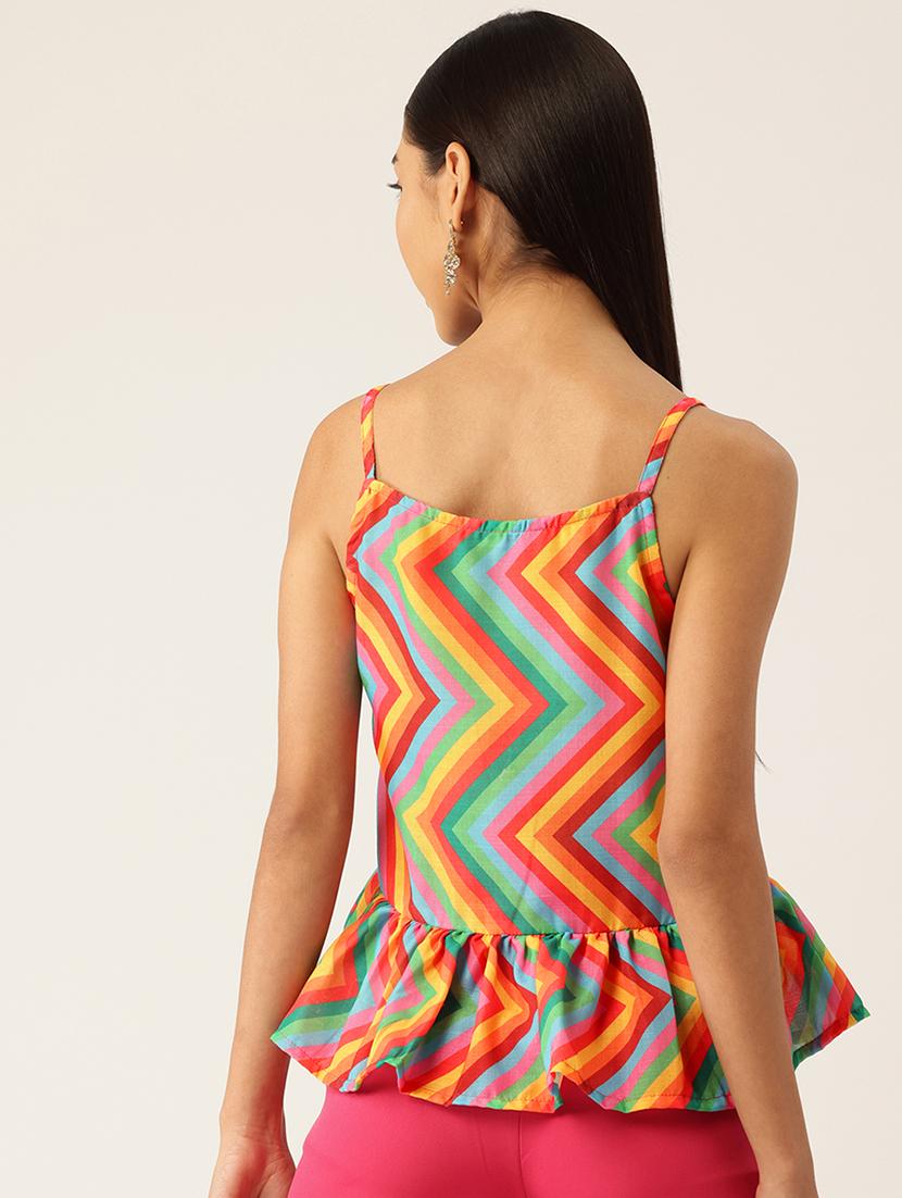 women printed sleeveless peplum top - 21579971 - Standard Image - 2