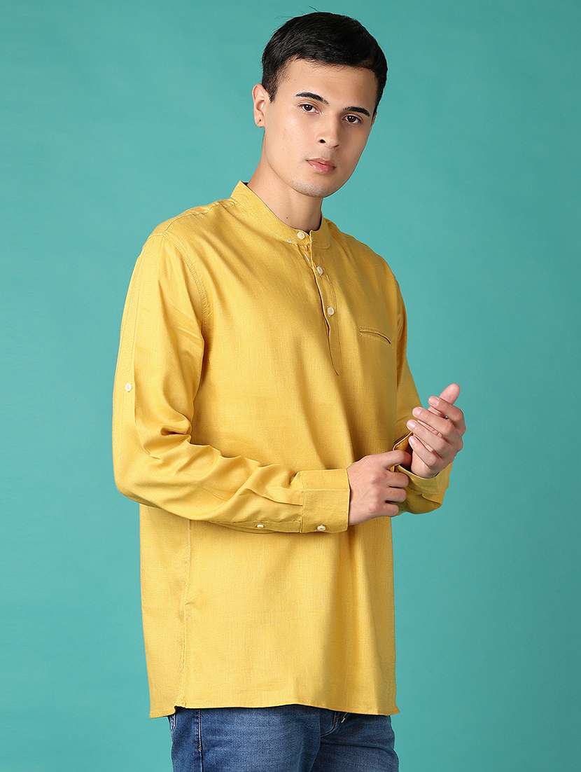 men solid long sleeve short kurta - 21580089 - Standard Image - 2