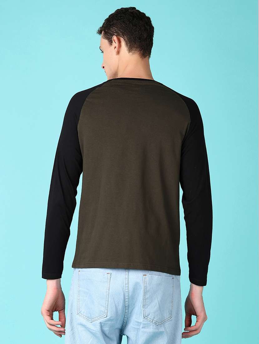men olive color block long sleeve t t-shirt - 21580096 -  Standard Image - 2