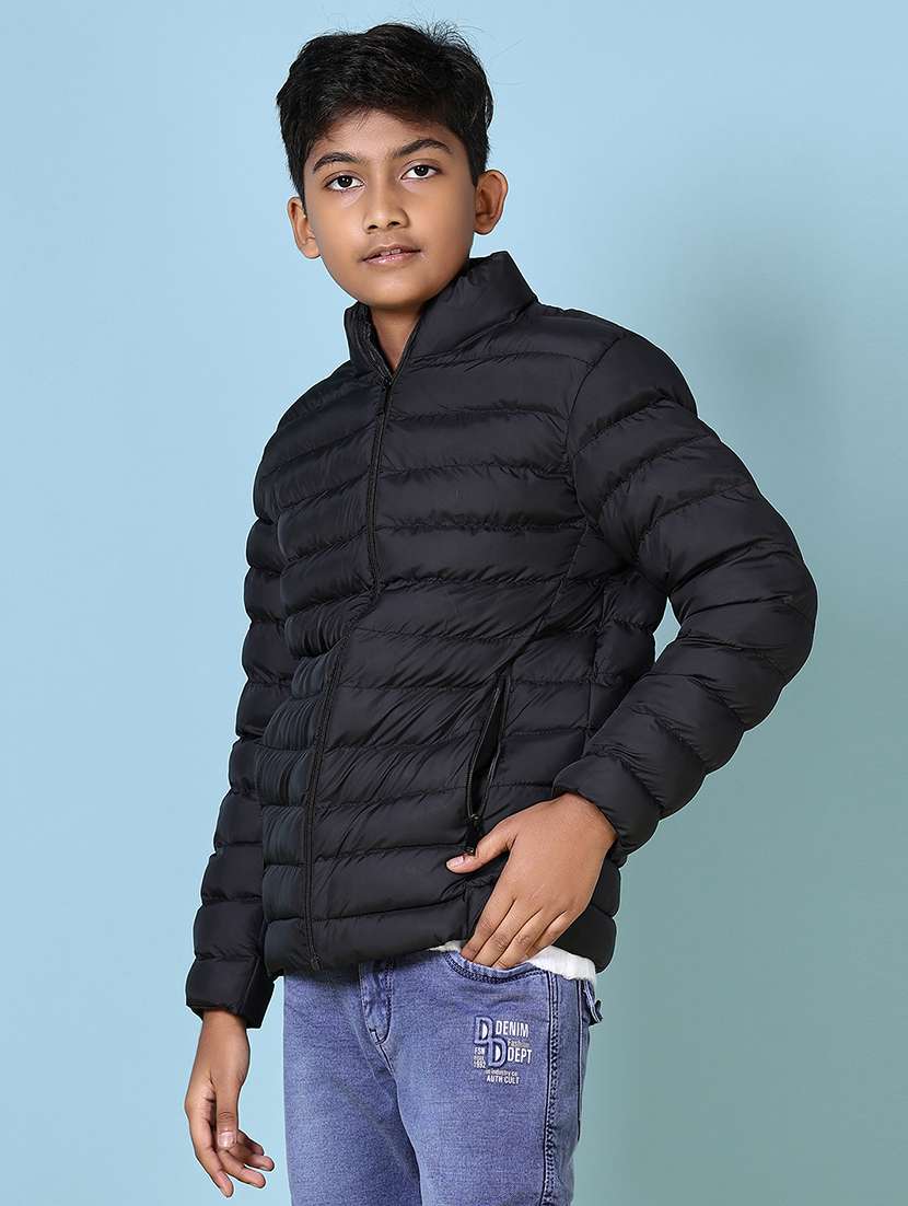 boys black solid long sleeve quilted jacket - 21580107 -  Standard Image - 2