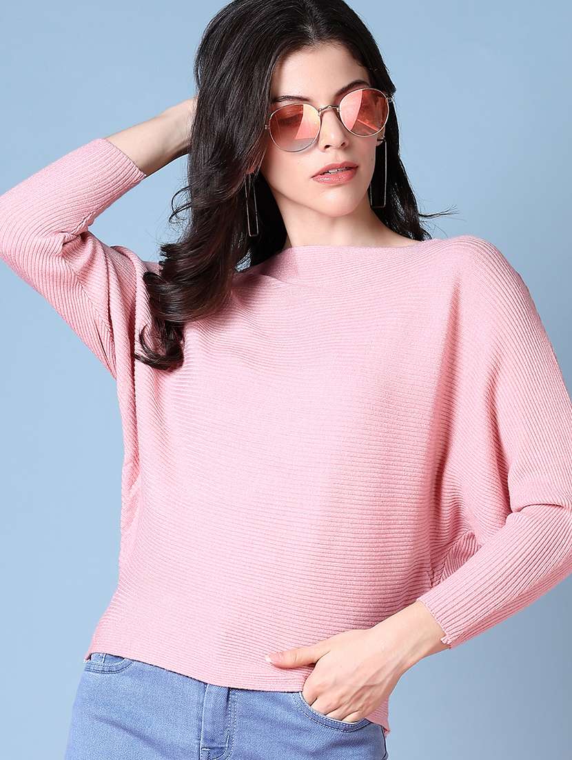 women pink solid long sleeve pullover - 21580298 -  Standard Image - 2