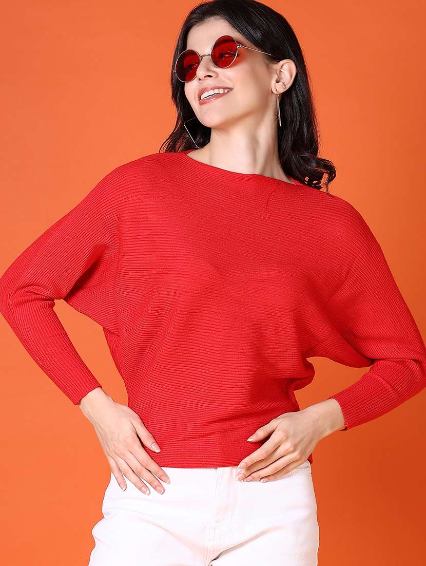 women red solid long sleeve pullover - 21580299 -  Standard Image - 2