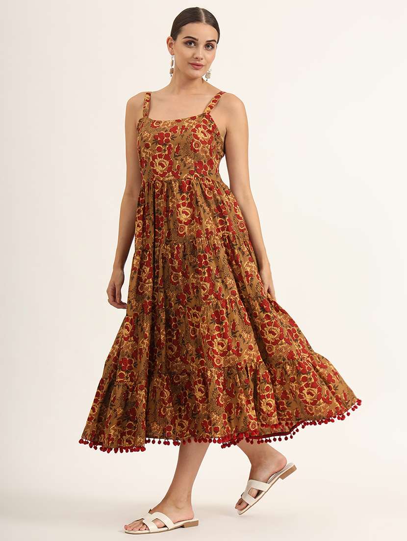 women brown floral tiered ethnic dress - 21580811 -  Standard Image - 2