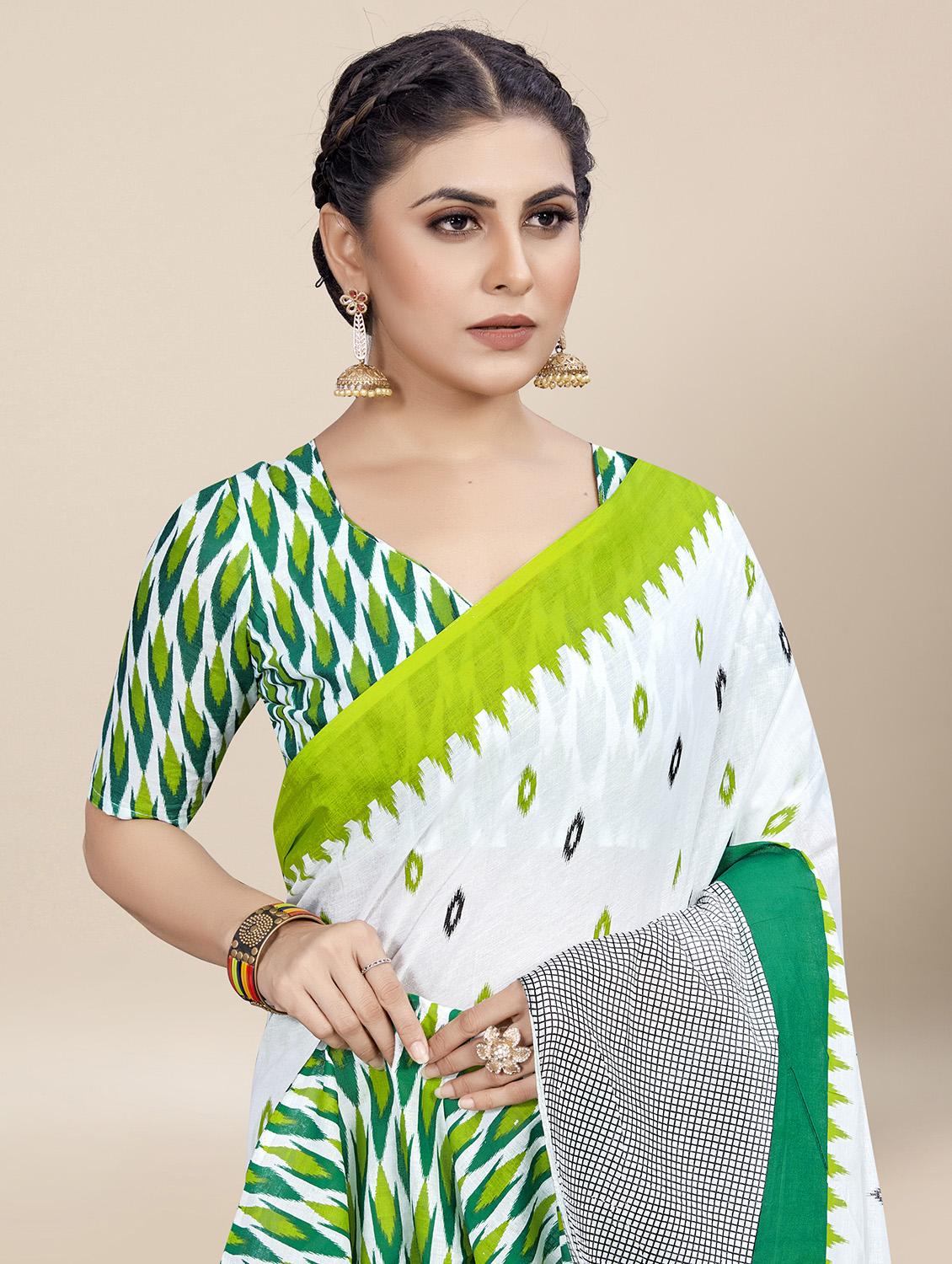 women ikat printed pure cotton saree with blouse - 21580827 - Standard Image - 2