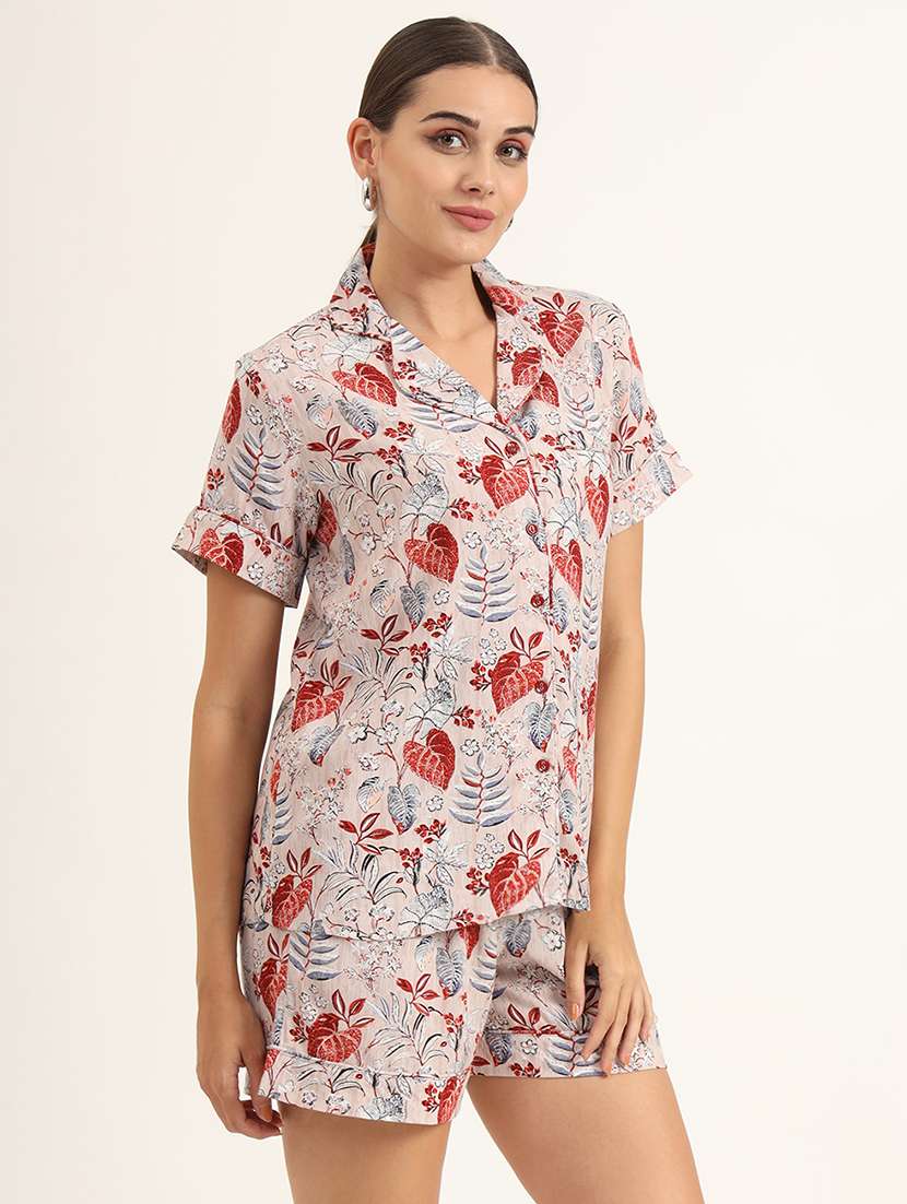 women printed shirt and shorts nightwear set - 21580849 -  Standard Image - 2