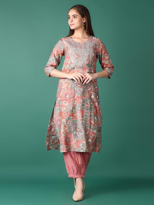 women floral round neck kurta salwar set - 21580884 - Standard Image - 0