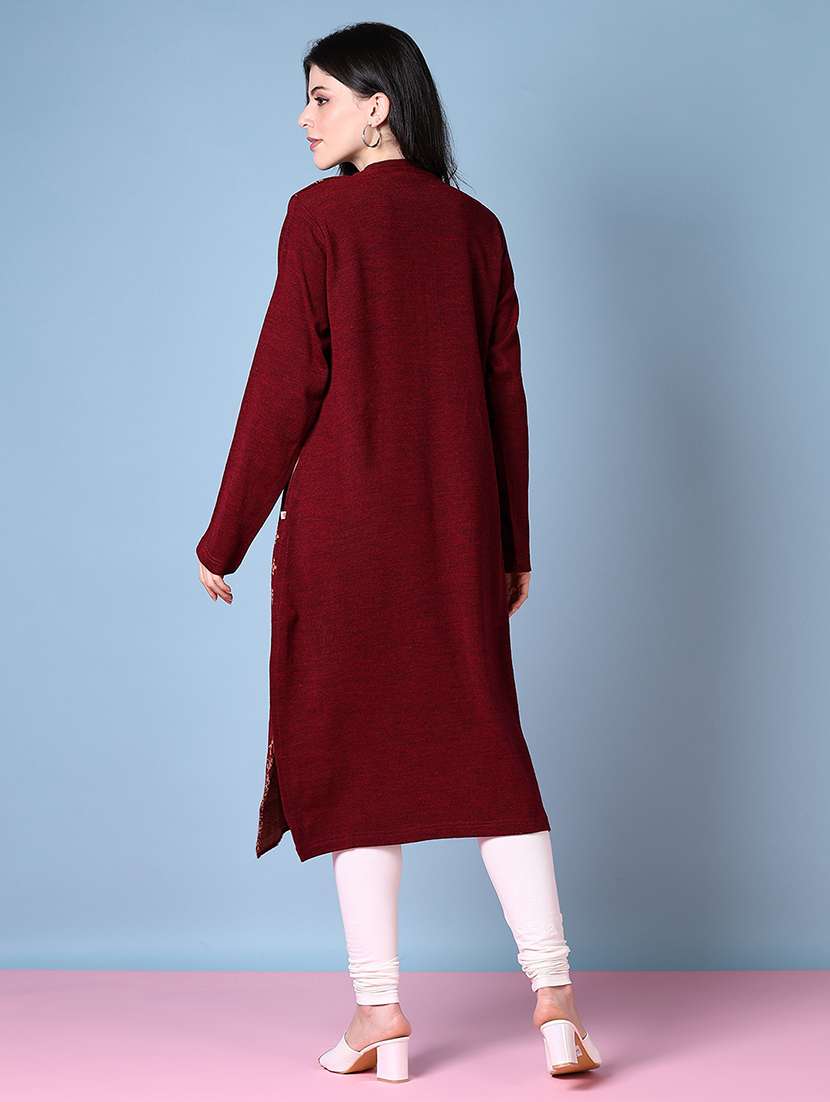 women mandarin neck woolen kurta - 21580909 -  Standard Image - 2