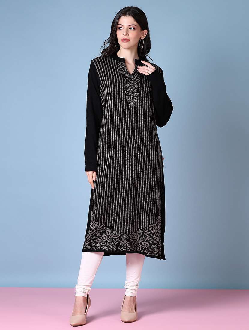 women mandarin neck woolen kurta - 21580910 -  Standard Image - 2