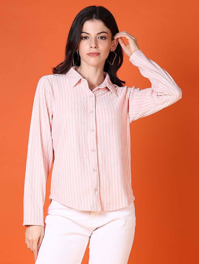 women pink stripe long sleeve shirt