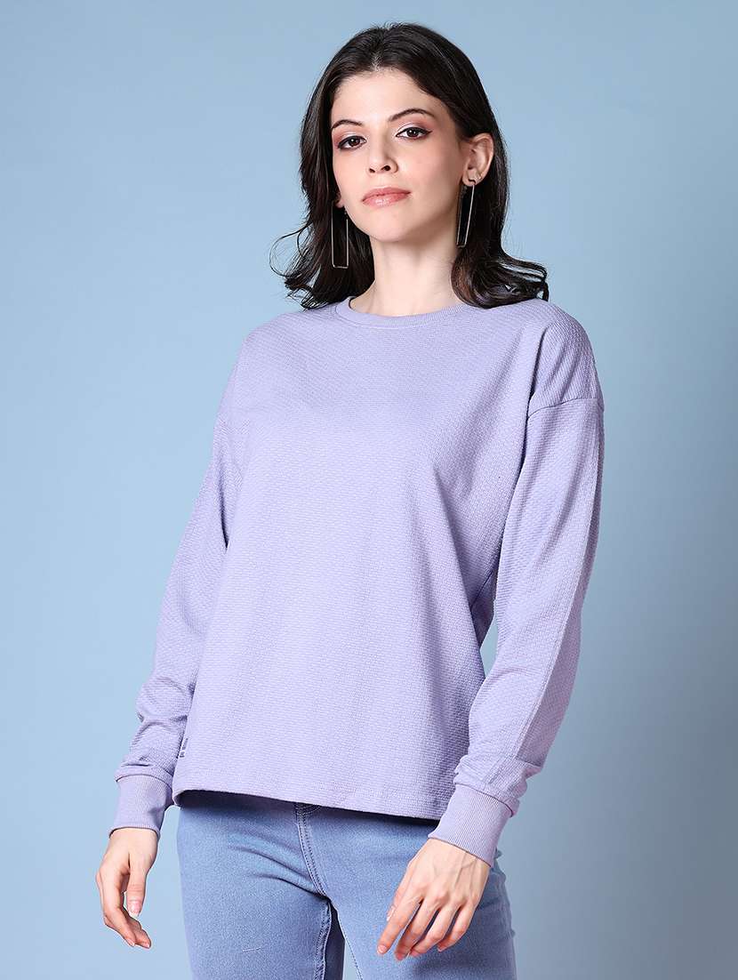 women long sleeves self design regular t-shirt - 21580935 - Standard Image - 2
