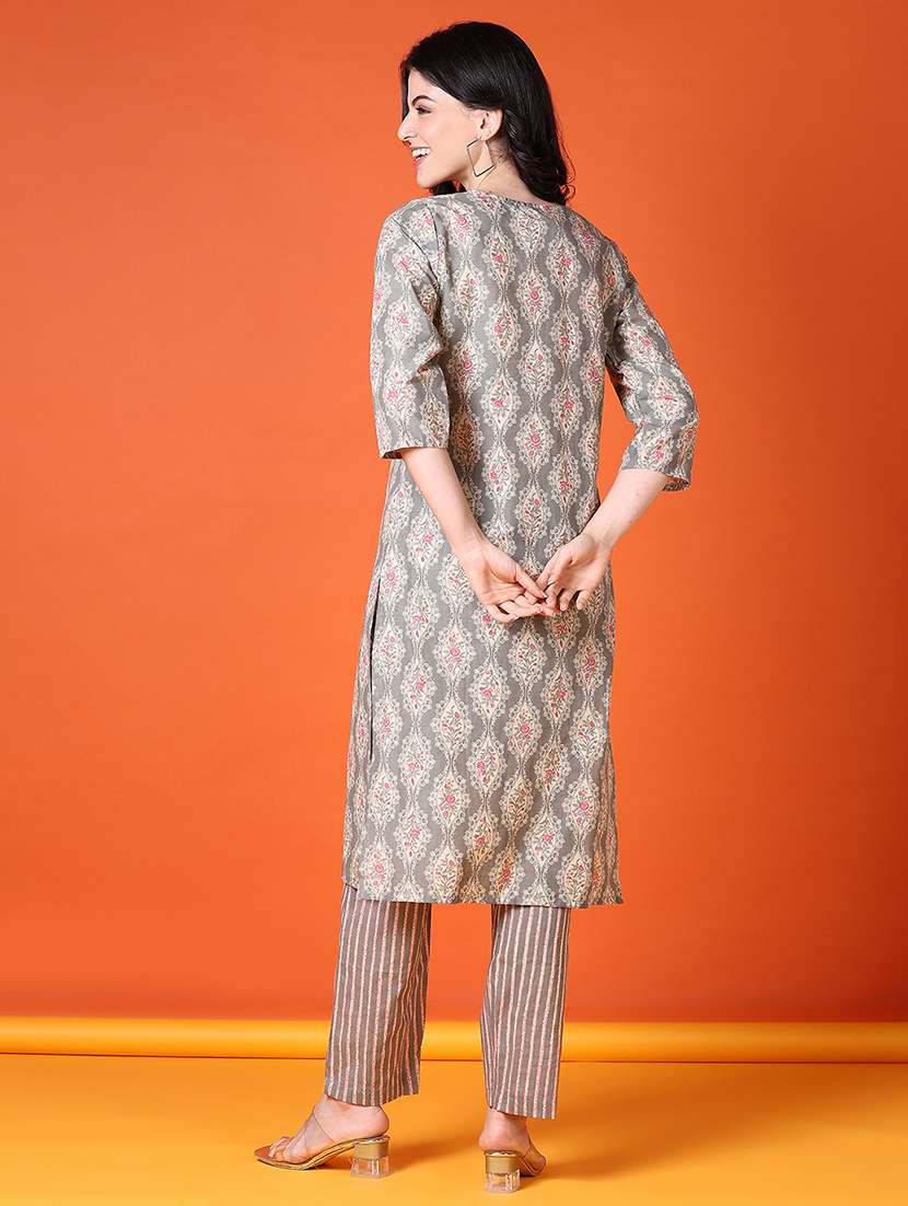 women three quarter sleeve kurta pant set - 21580937 -  Standard Image - 2
