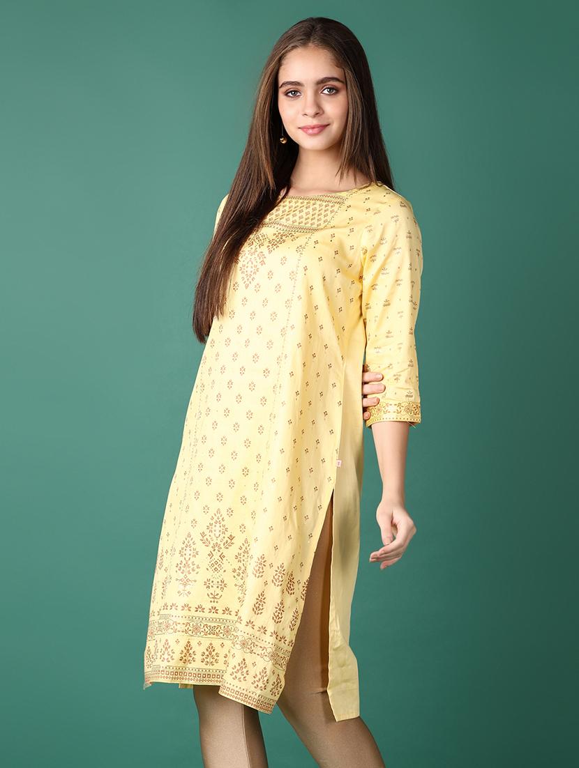 women printed three quarter sleeves straight kurta - 21580951 - Standard Image - 2