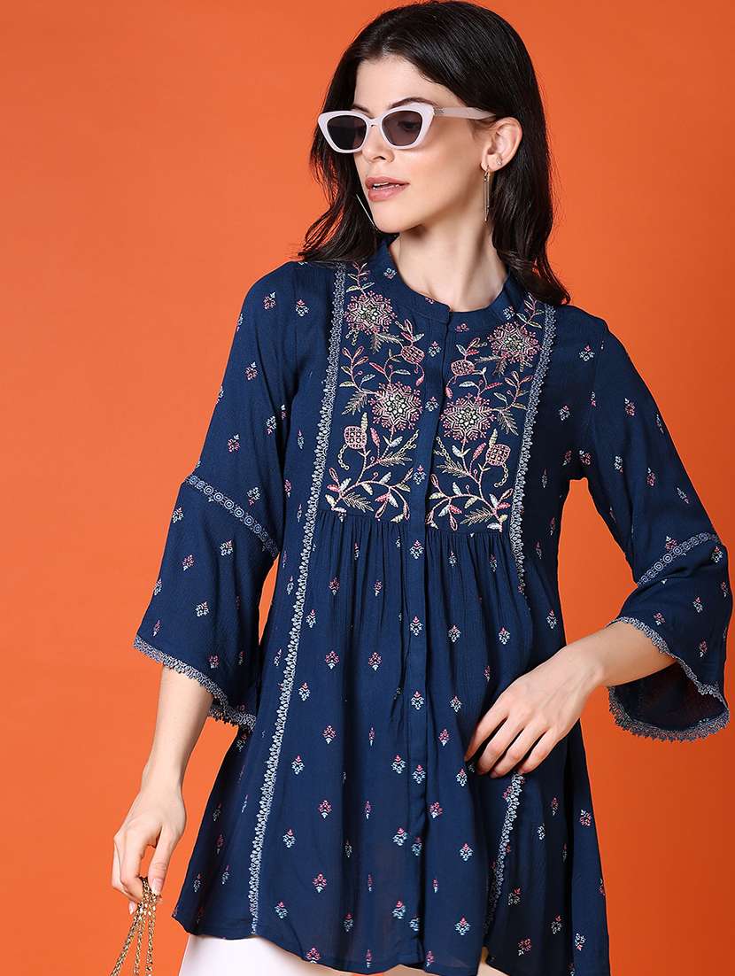 women blue bell sleeve flared tunic - 21580966 -  Standard Image - 2