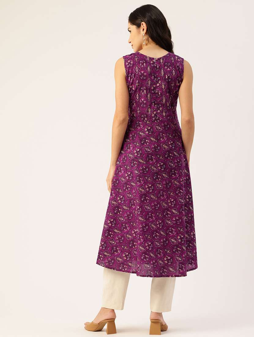 women printed sleeveless flared kurta - 21581184 -  Standard Image - 2