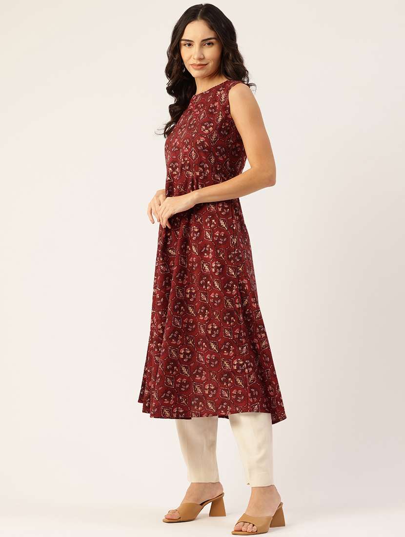 women printed sleeveless flared kurta - 21581185 - Standard Image - 2