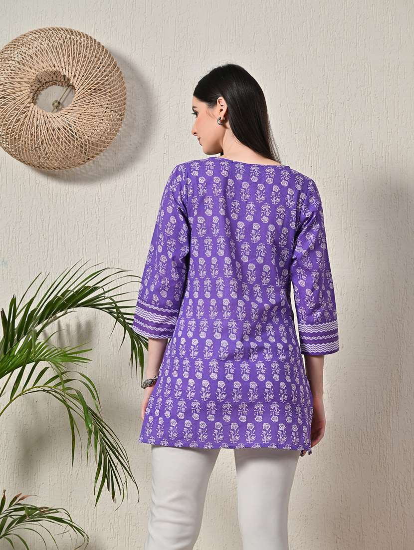 women printed angrakha short kurti - 21581188 - Standard Image - 2