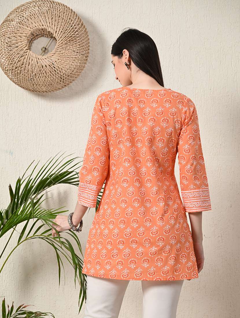 women three quarter sleeve angrakha kurti - 21581190 - Standard Image - 2