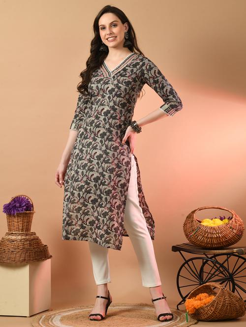 women printed three quarter sleeves straight kurta - 21581191 -  Standard Image - 0