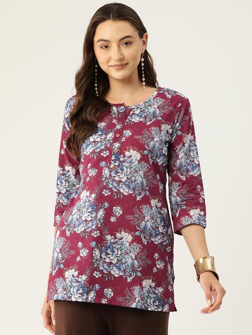 women three quarter sleeve straight kurti - 21581207 - Standard Image - 0