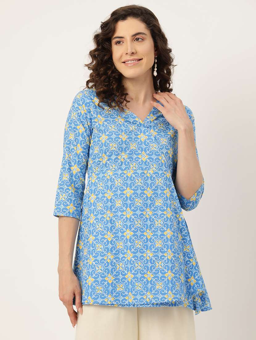 women three quarter sleeve angrakha kurti
