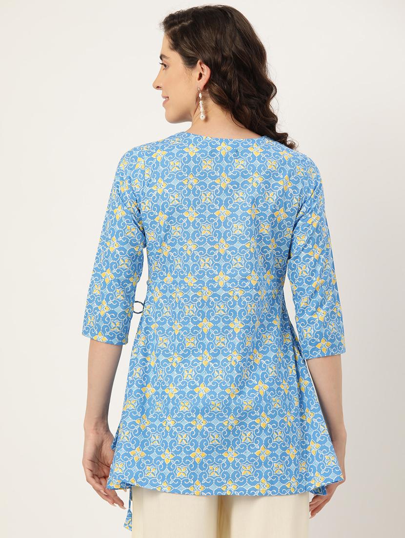 women three quarter sleeve angrakha kurti - 21581218 - Standard Image - 2