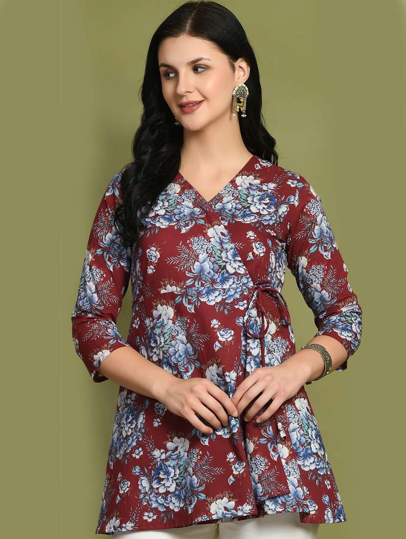 women three quarter sleeve angrakha kurti