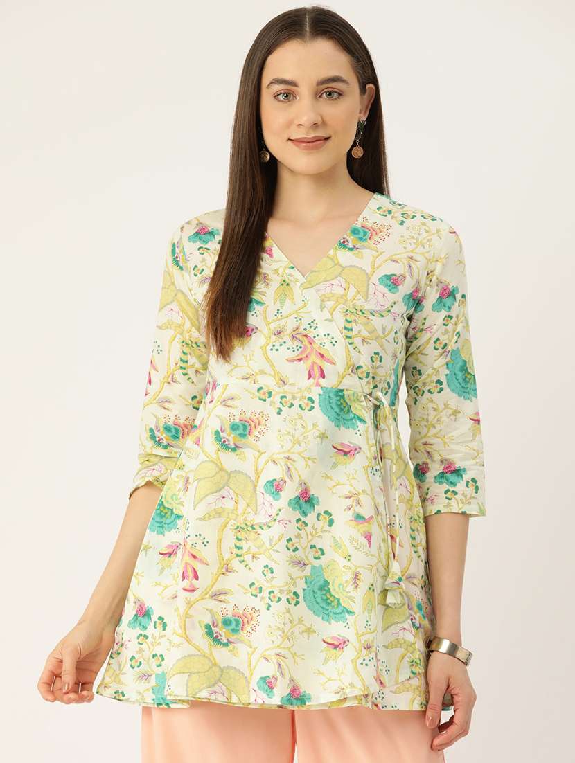 women three quarter sleeve angrakha kurti