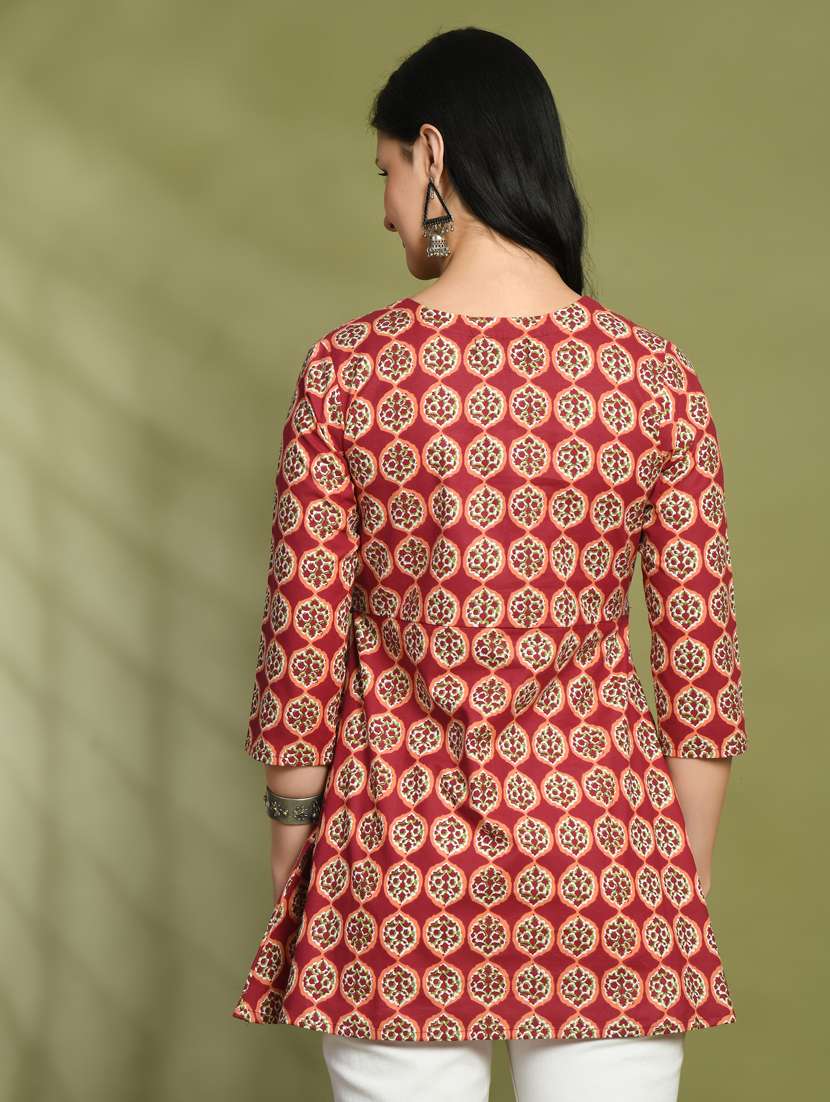 women three quarter sleeve angrakha kurti - 21581230 -  Standard Image - 2