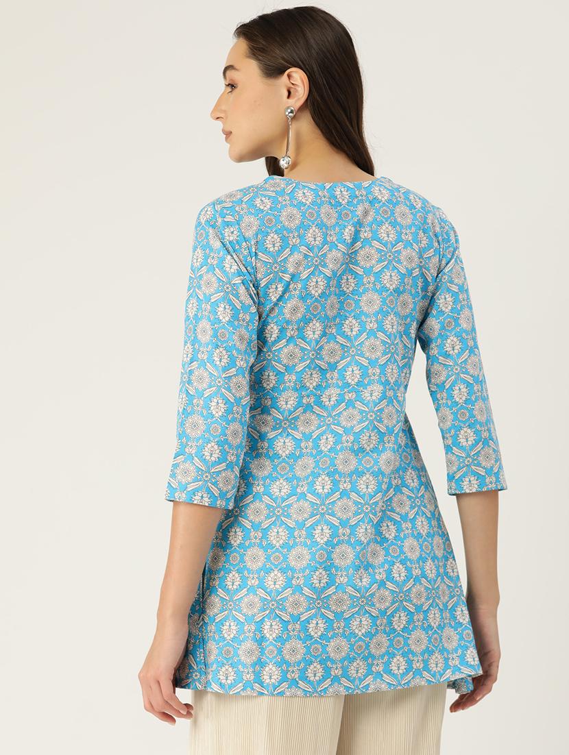 women three quarter sleeve angrakha kurti - 21581233 - Standard Image - 2
