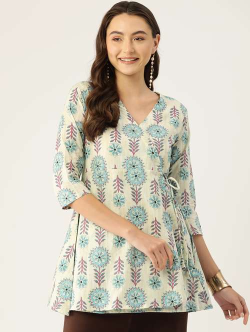women three quarter sleeve angrakha kurti - 21581235 - Standard Image - 0