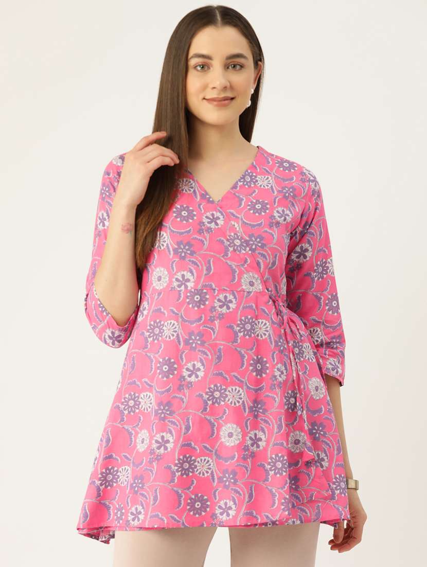 women three quarter sleeve angrakha kurti