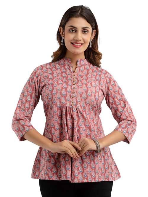women printed three quarter sleeve short kurti - 21581248 - Standard Image - 0