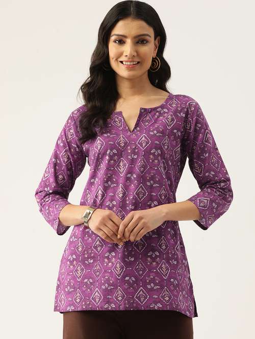 women three quarter sleeve straight kurti - 21581259 -  Standard Image - 0
