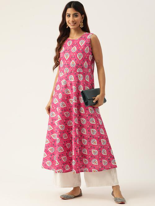 women printed sleeveless a-line kurta - 21581267 - Standard Image - 0