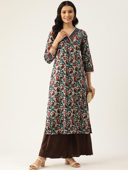 women printed three quarter sleeves straight kurta - 21581269 - Standard Image - 0