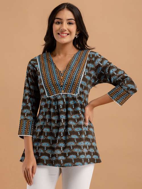women printed three quarter sleeve short kurti - 21581273 - Standard Image - 0