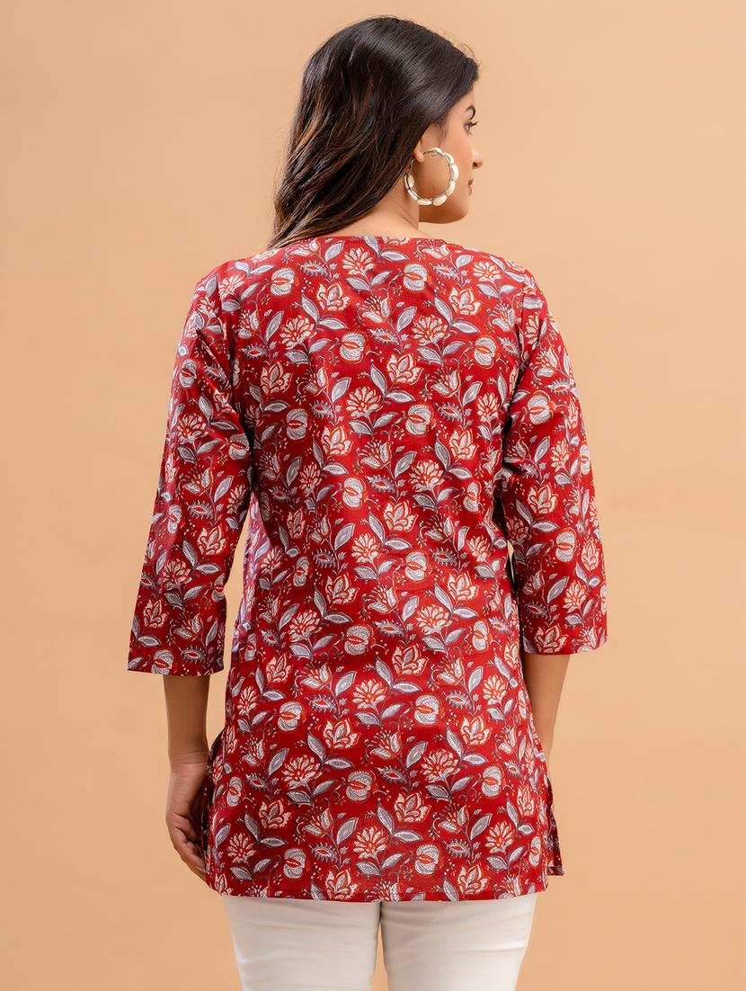 women three quarter sleeve straight kurti - 21581285 - Standard Image - 2