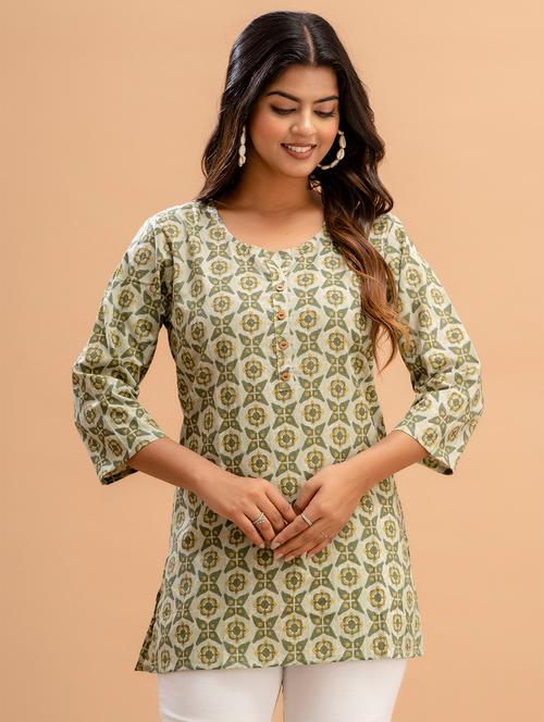 women printed three quarter sleeve short kurti - 21581286 -  Standard Image - 0
