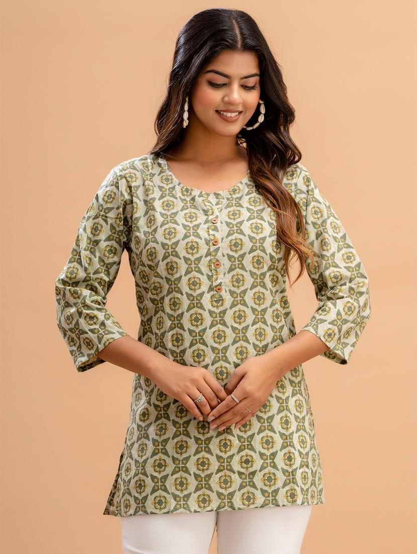 women printed three quarter sleeve short kurti - 21581286 -  Zoom Image - 0