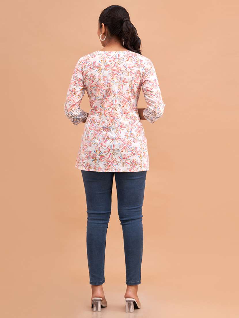 women three quarter sleeve a-line kurti - 21581292 -  Standard Image - 2