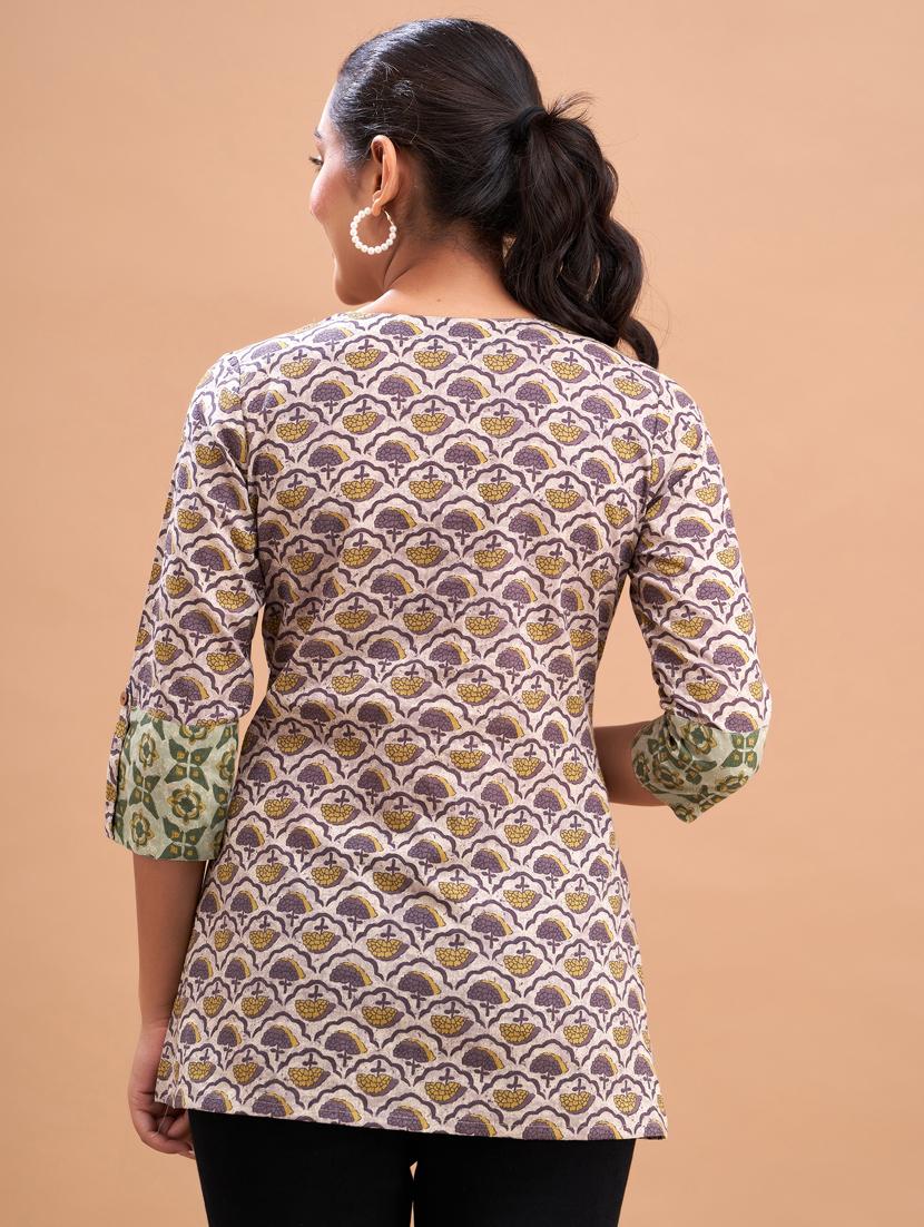 women printed three quarter sleeve short kurti - 21581294 - Standard Image - 2