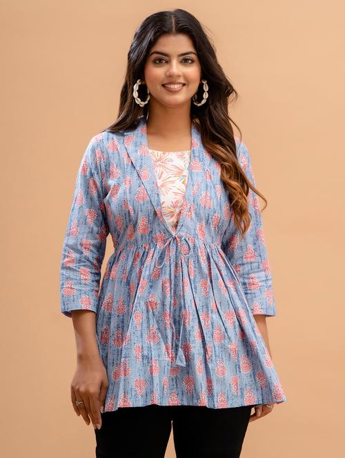 women printed three quarter sleeve short kurti - 21581298 -  Standard Image - 0