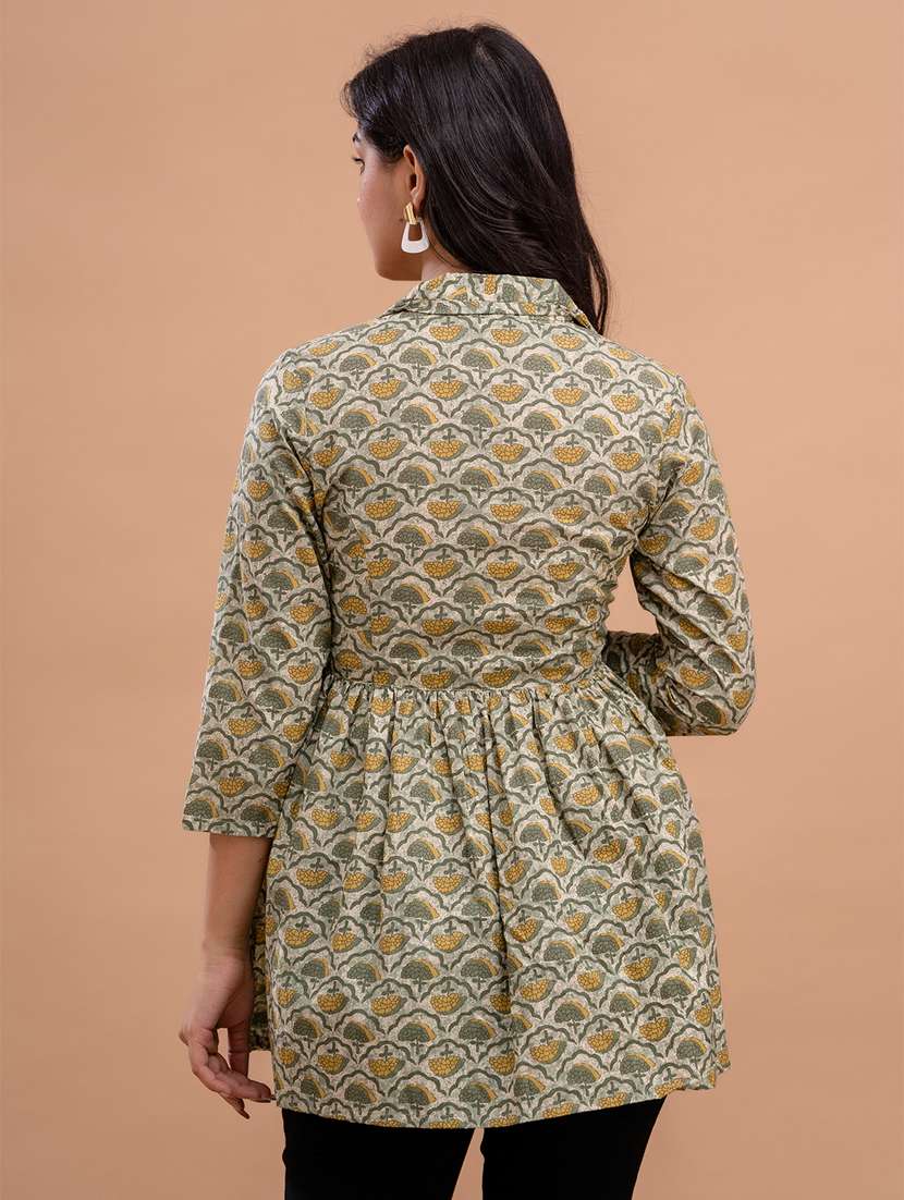 women three quarter sleeve flared kurti - 21581300 - Standard Image - 2
