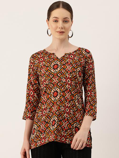 women printed three quarter sleeve short kurti - 21581306 - Standard Image - 0