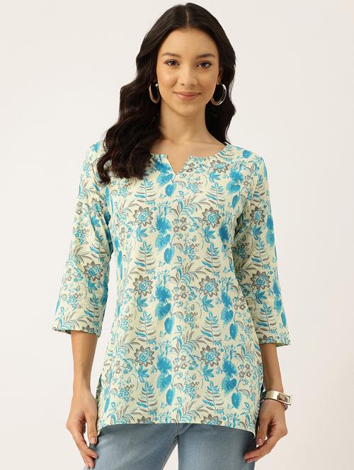 women printed three quarter sleeve short kurti - 21581308 -  Standard Image - 0